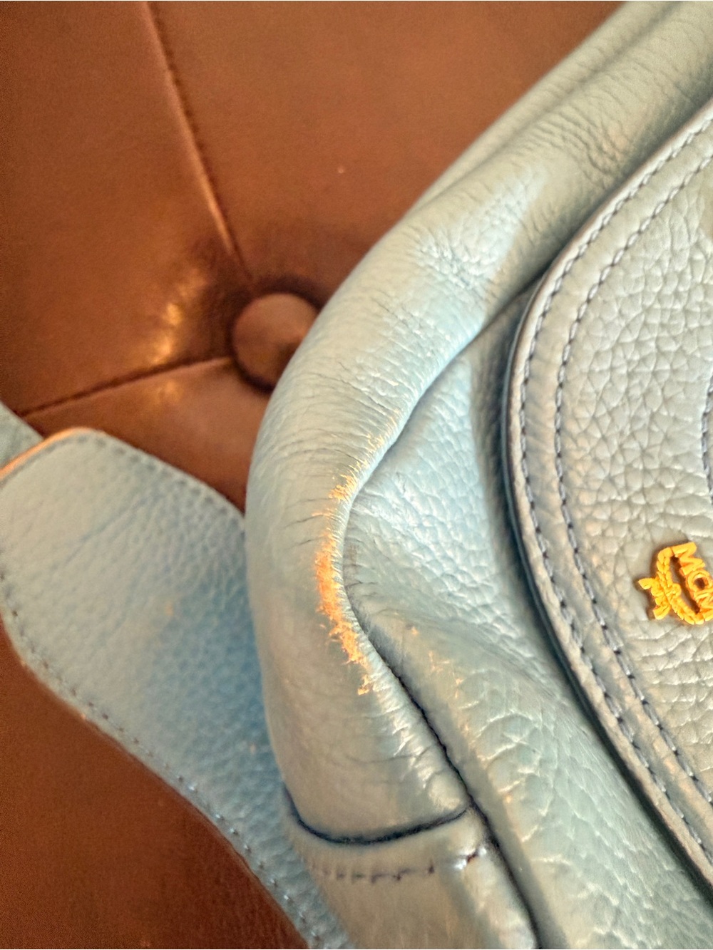 MCM Teal Blue Leather Studded Saddle Bag - Picture 11 of 15
